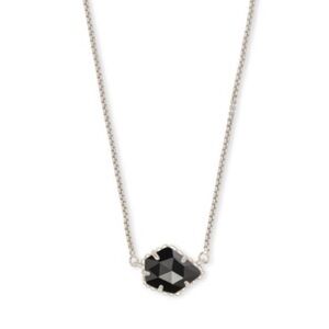 Kendra Scott Tess Black Opaque Pendant Necklace Silver Tone with Box/Bag